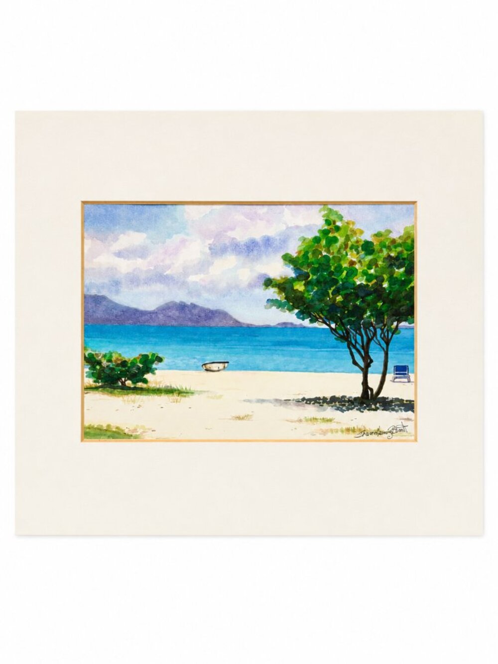 Sharon Benoit Seaside Beach Coastal Watercolor Art Print Matted 8x10